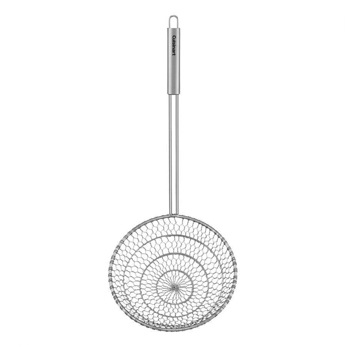 Cuisinart 7-inch spider strainer with long handle and fine mesh for draining pasta and vegetables in kitchen cookware.