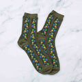 Aahana Floral Socks in Olive on a white background at Addison West