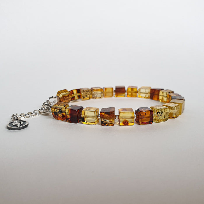 Amber Cube Silver 925 Adjustable Bracelet for Women "Sun Stories"