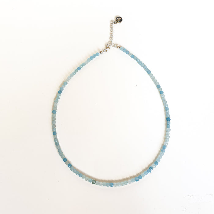 Aquamarine cube Silver 925 Necklace for Women "Stone of Faith"