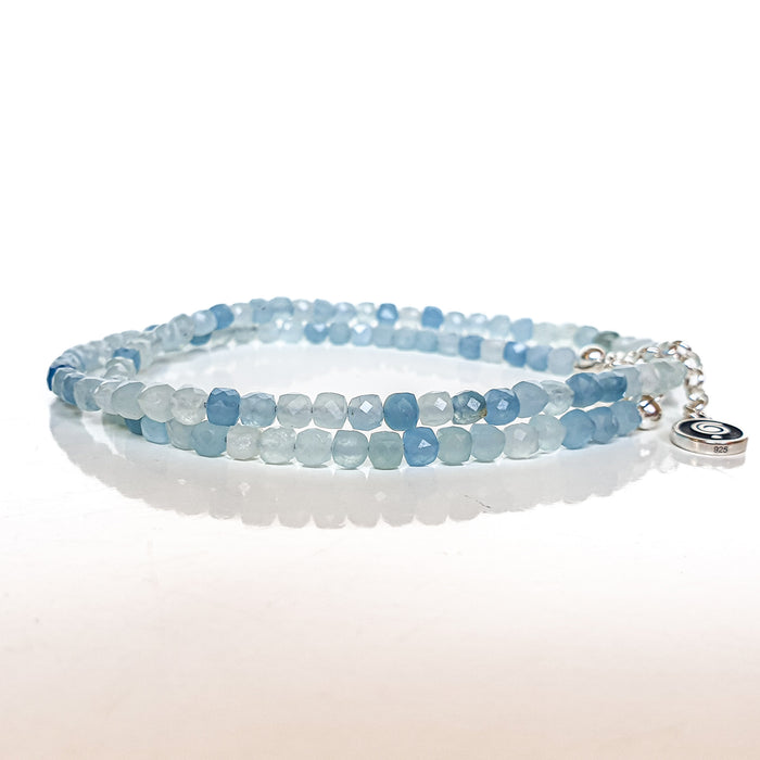 Aquamarine cube Silver 925 Necklace for Women "Stone of Faith"