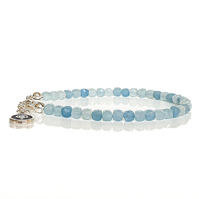 Aquamarine Delicate Cube Silver 925 Bracelet for Women "Stone of Faith"