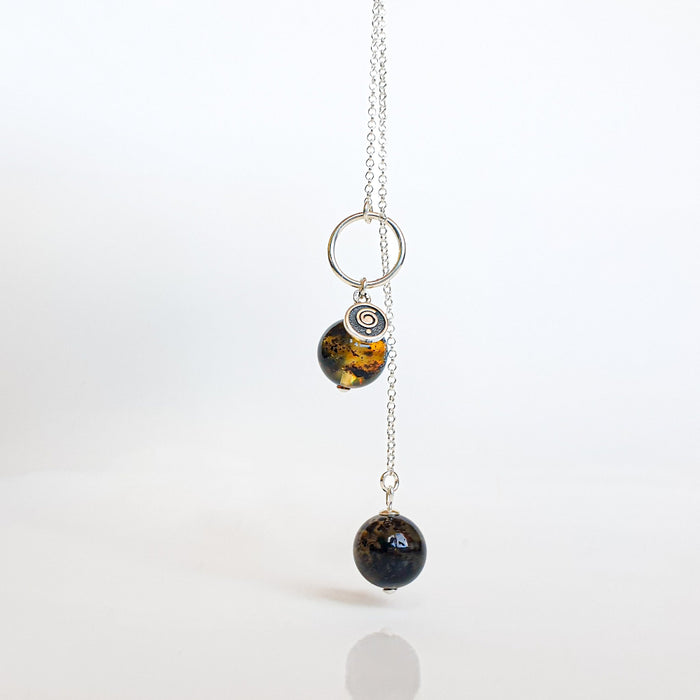 Baltic Amber Long Silver 925 Necklace for Women Honey Colour "Sun Stories"