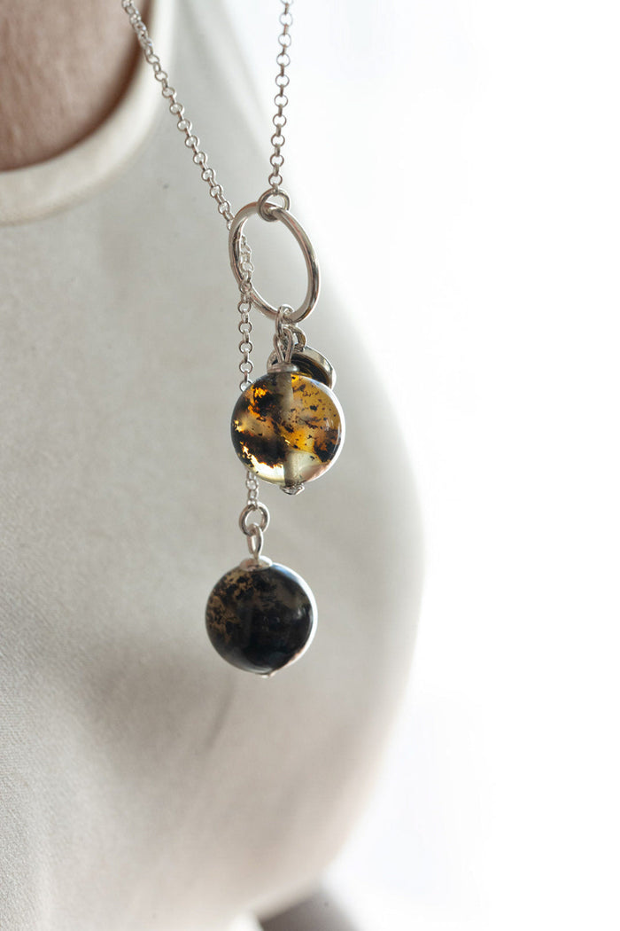 Baltic Amber Long Silver 925 Necklace for Women Honey Colour "Sun Stories"