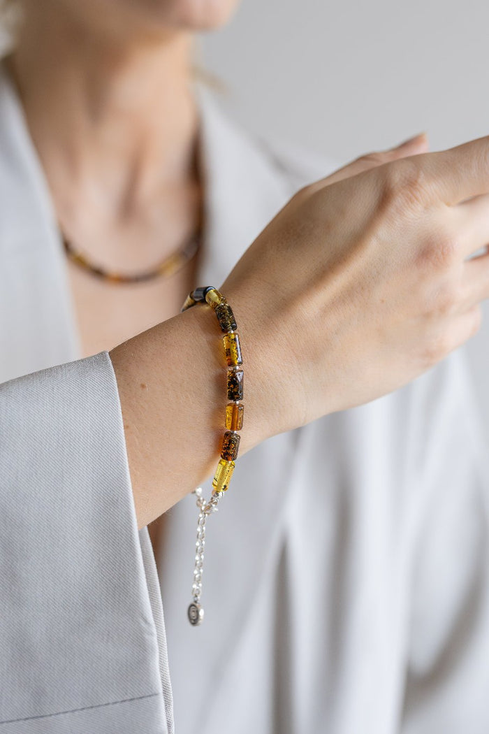 Baltic Amber Silver 925 Bracelet for Women Honey Colour "Sun Stories"