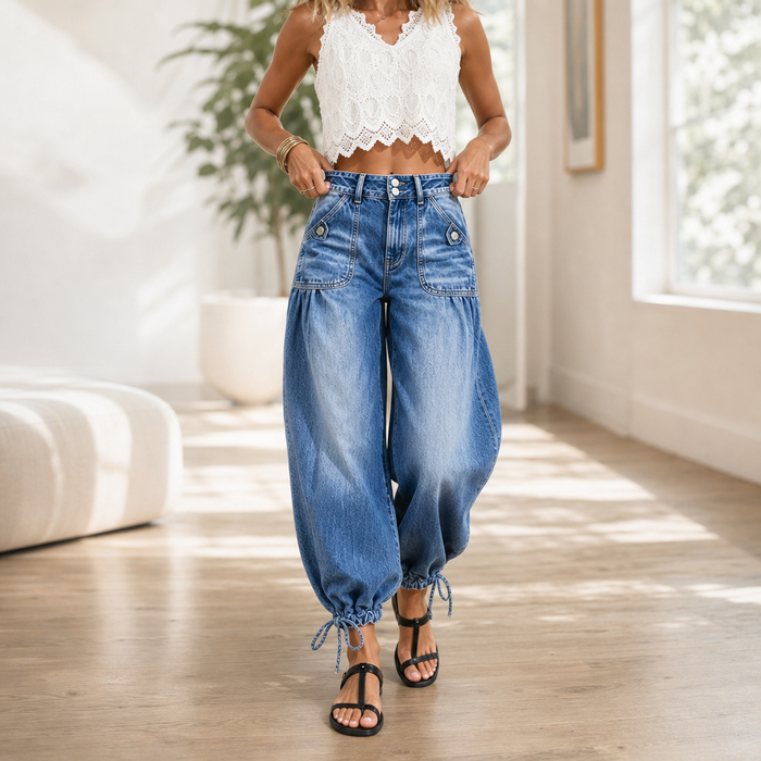 Barrelette – Tie-Hem High-Waisted Barrel Leg Jeans