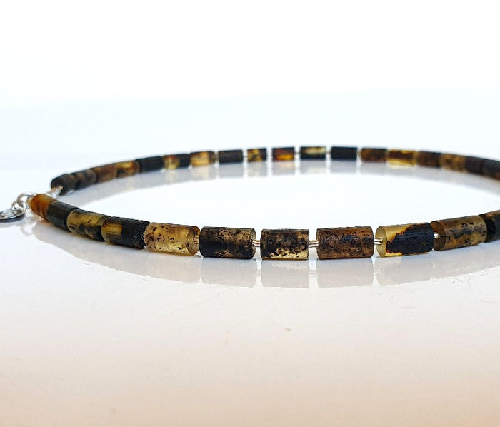 Black Amber Silver 925 Necklace for Men "Sun Stories"