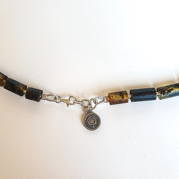 Black Amber Silver 925 Necklace for Men "Sun Stories"