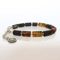 Black Baltic Amber Adjustable Silver 925 Bracelet for Women "Sun Stories"
