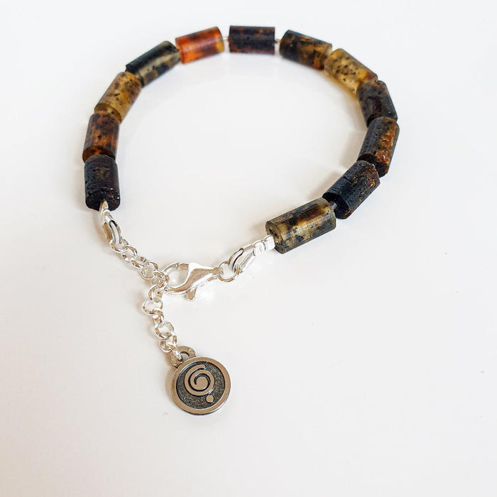 Black Baltic Amber Adjustable Silver 925 Bracelet for Women "Sun Stories"
