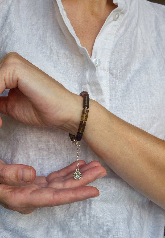 Black Baltic Amber Adjustable Silver 925 Bracelet for Women "Sun Stories"