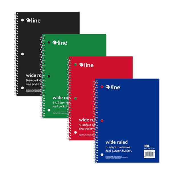 C-Line 5 Subject Wide Ruled Notebook, Assorted (CLI-22051)