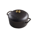 Smithey Ironware 5.5 QT cast iron Dutch oven with lid, sturdy cookware for baking, braising, and slow-cooking in the kitchen.