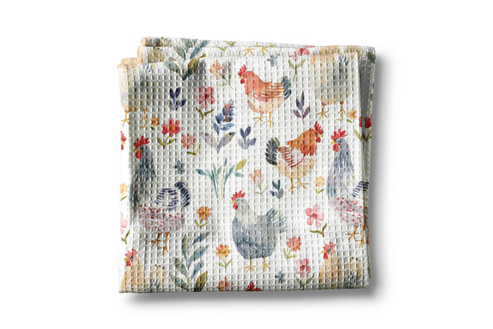 Chicken Rooster Floral Spring Summer Farmhouse Kitchen Towel