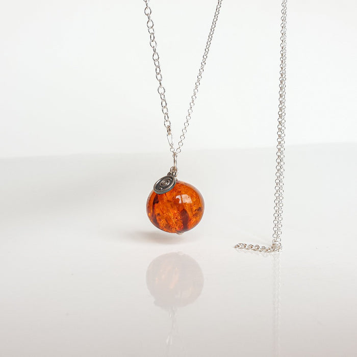 Cognac Amber Silver 925 Long  Necklace for Women "Sun Stories"