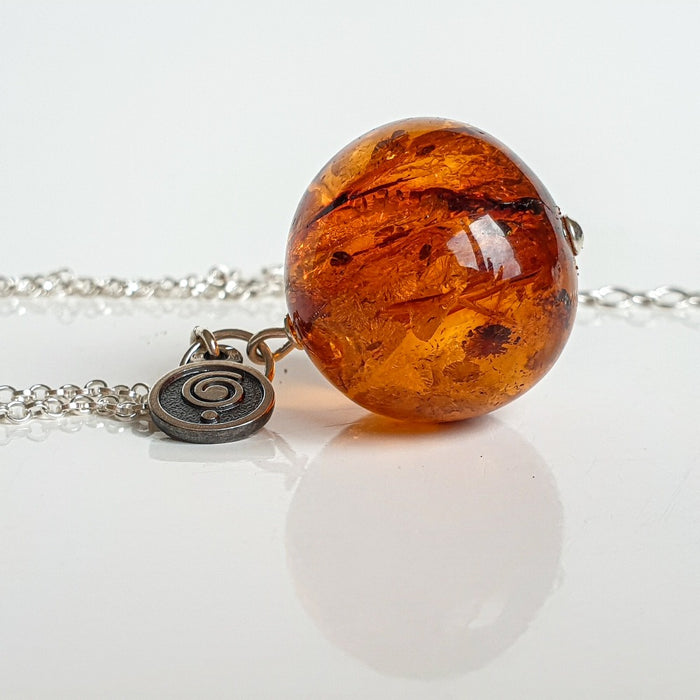 Cognac Amber Silver 925 Long  Necklace for Women "Sun Stories"