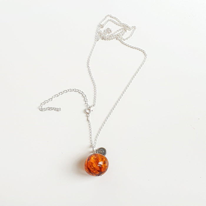 Cognac Amber Silver 925 Long  Necklace for Women "Sun Stories"