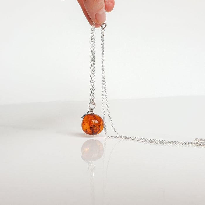 Cognac Amber Silver 925 Long  Necklace for Women "Sun Stories"