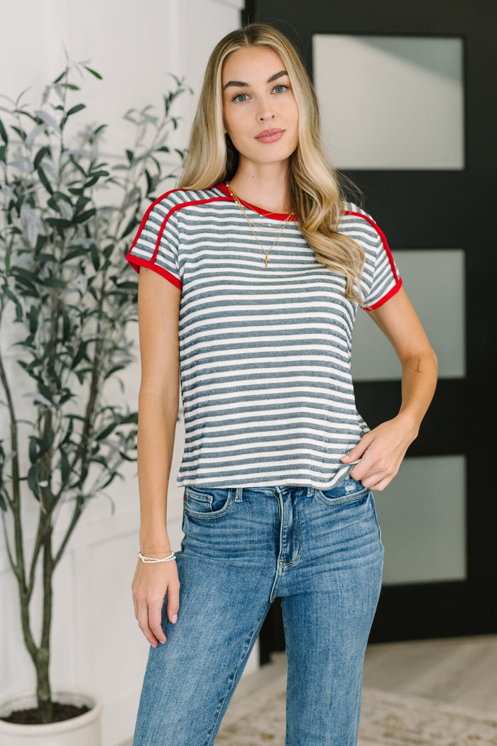 Country Stripe Casual Tee in Navy White