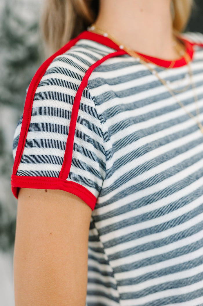 Country Stripe Casual Tee in Navy White