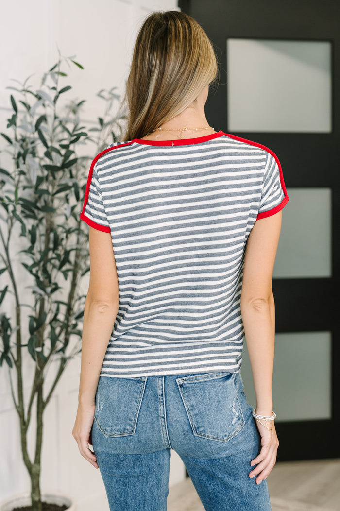 Country Stripe Casual Tee in Navy White