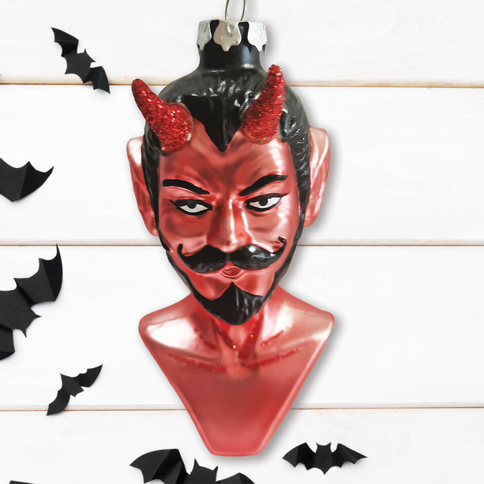 Devil Head Glass Christmas Ornament