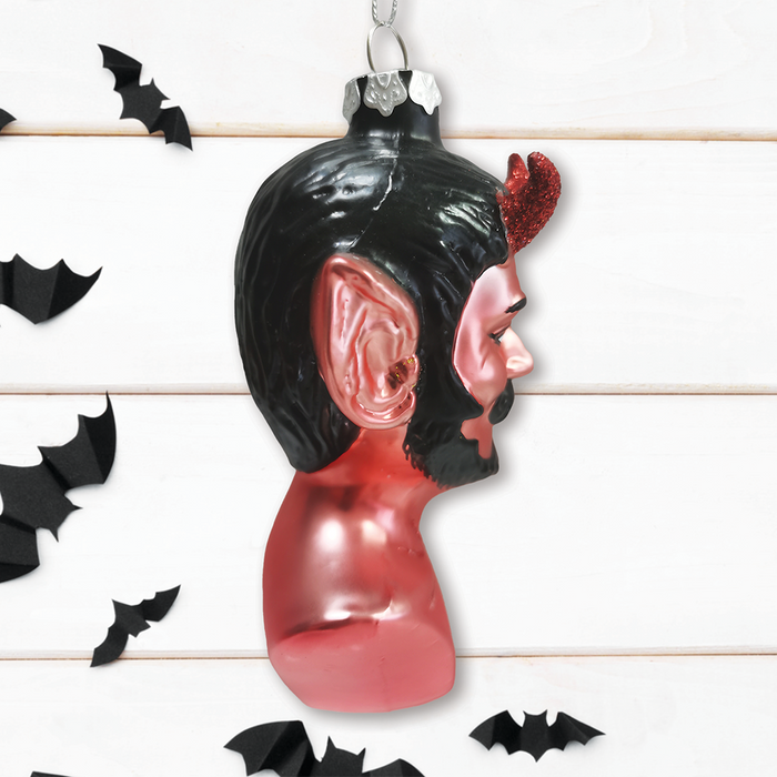 Devil Head Glass Christmas Ornament