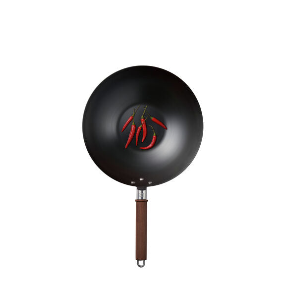 Zwilling Dragon Chinese Iron Wok 12-inch, durable cookware with a black cast iron finish, ideal for stir-frying and Asian cuisine.