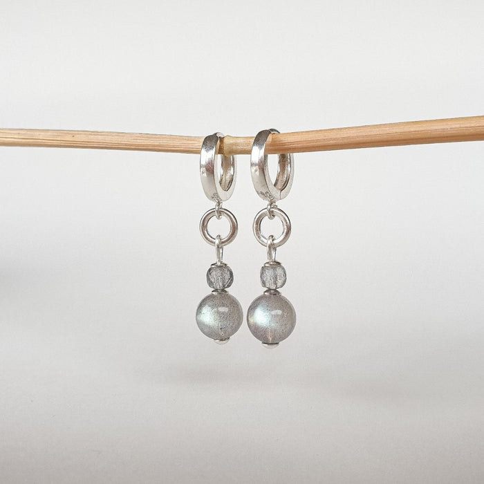 Elegant Silver Earrings with High Grade Round Labradorite "The Guardian"