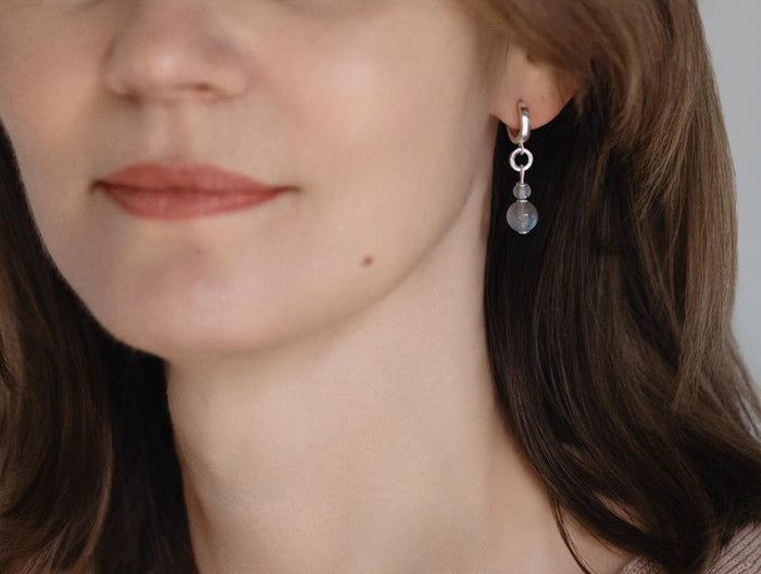 Elegant Silver Earrings with High Grade Round Labradorite "The Guardian"