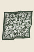 Kin Ship Goods fern bandana with white botanical print on dark green cotton-poly fabric for earthy, forest-inspired style