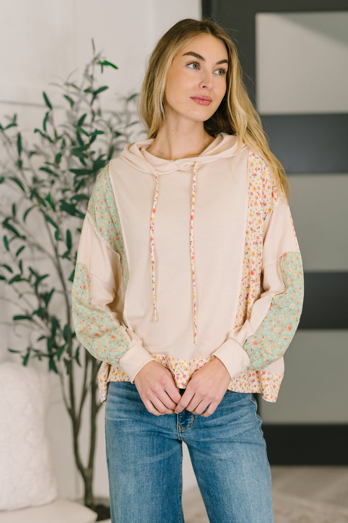 Floral Patchwork Hooded Pullover