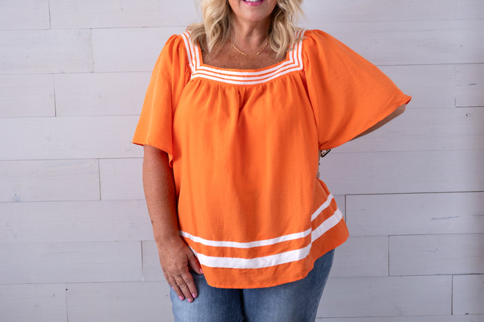 Game Day Flare SS Square Neck Top Orange