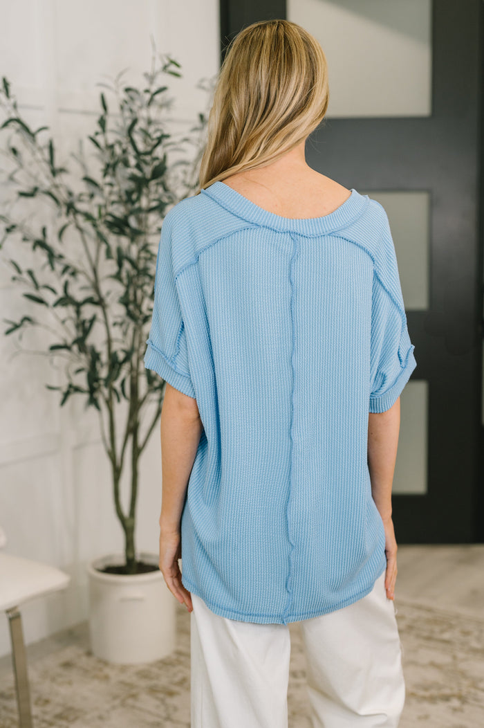 Growing Restless V-Neck Tee in Spring Blue