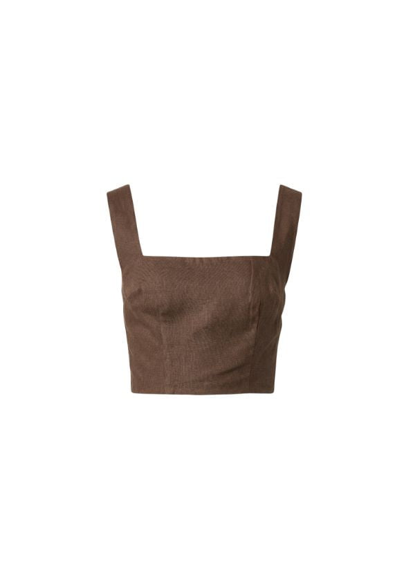 Tops APOELLA Ira Linen Crop Top Espresso Apoella