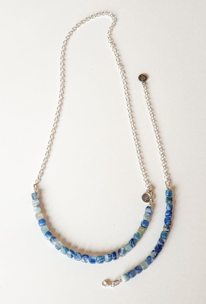 Kyanite A+ from Brasil Set of Silver Bold Puzzle Necklace and Bracelet "Elevation"
