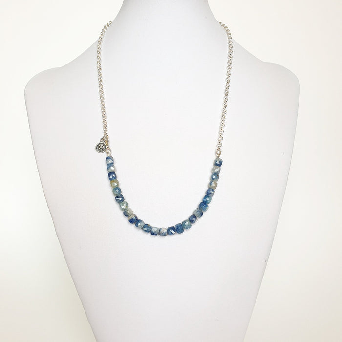 Kyanite A+ from Brasil Set of Silver Bold Puzzle Necklace and Bracelet "Elevation"