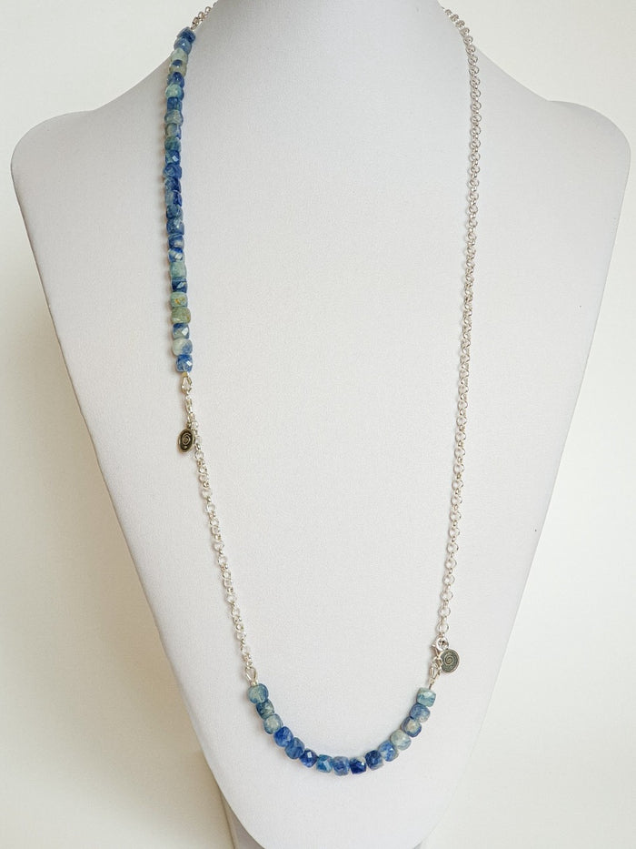 Kyanite A+ from Brasil Set of Silver Bold Puzzle Necklace and Bracelet "Elevation"