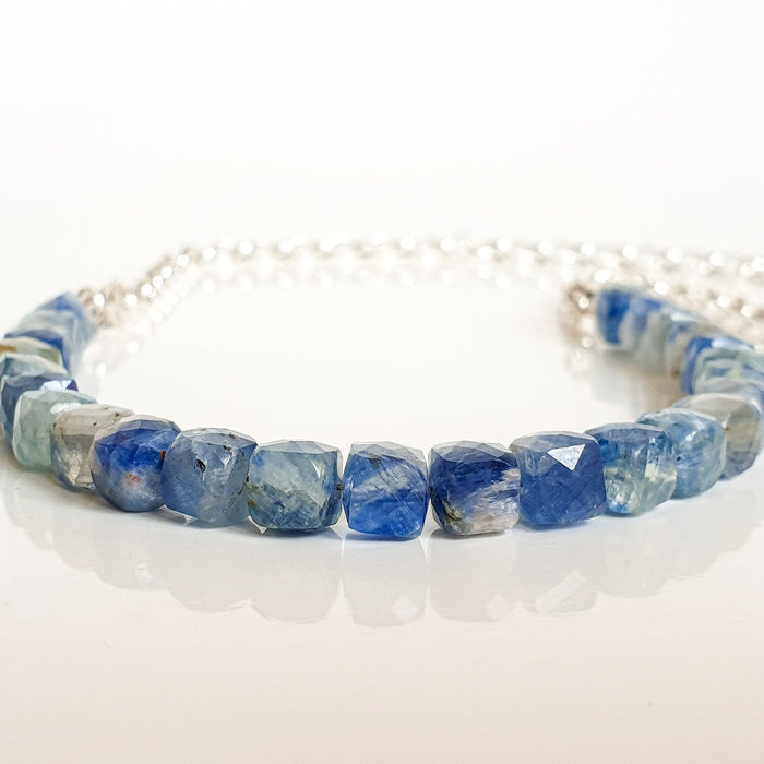 Kyanite A+ from Brasil Set of Silver Bold Puzzle Necklace and Bracelet "Elevation"