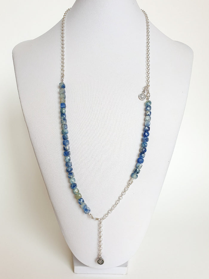 Kyanite A+ from Brasil Set of Silver Bold Puzzle Necklace and Bracelet "Elevation"