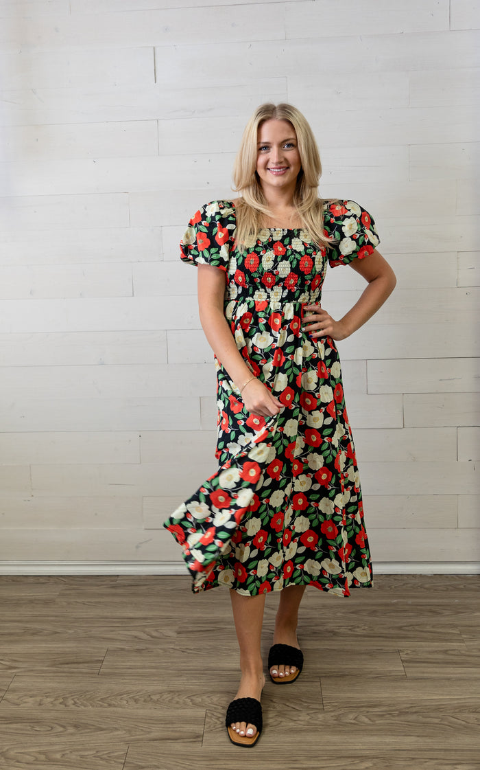 Lady Like Floral Dress Black Mint Combo