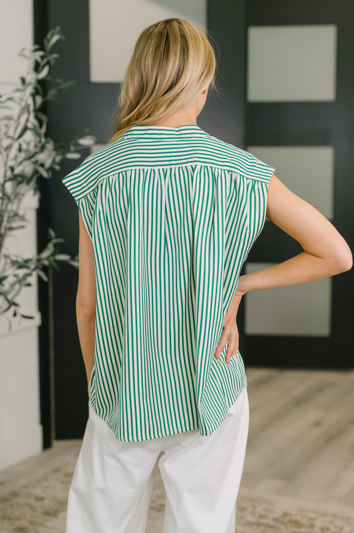 Like a Song Sleeveless V-Neck Blouse in Green