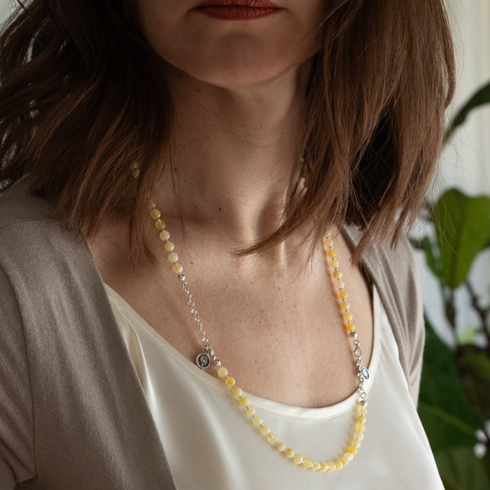 Luxury Light Baltic Amber and Sterling Silver 925 Bracelet and Necklace Set "Sun stories"