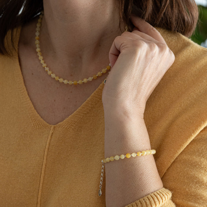 Luxury Light Baltic Amber and Sterling Silver 925 Bracelet and Necklace Set "Sun stories"