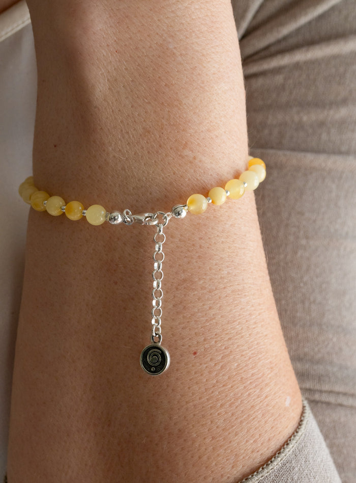 Luxury Light Baltic Amber and Sterling Silver 925 Bracelet "Sun stories"