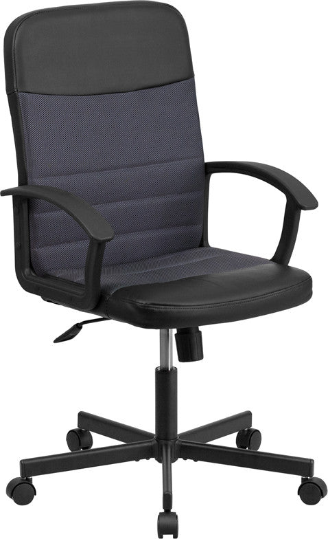 Mid-Back Black Vinyl and Dark Gray Mesh Racing Executive Swivel Office Chair