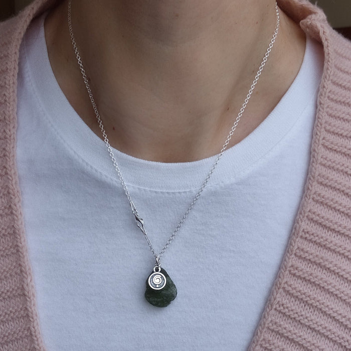Moldavite Silver 925 Pendant with Chain "Stone of Greatness"
