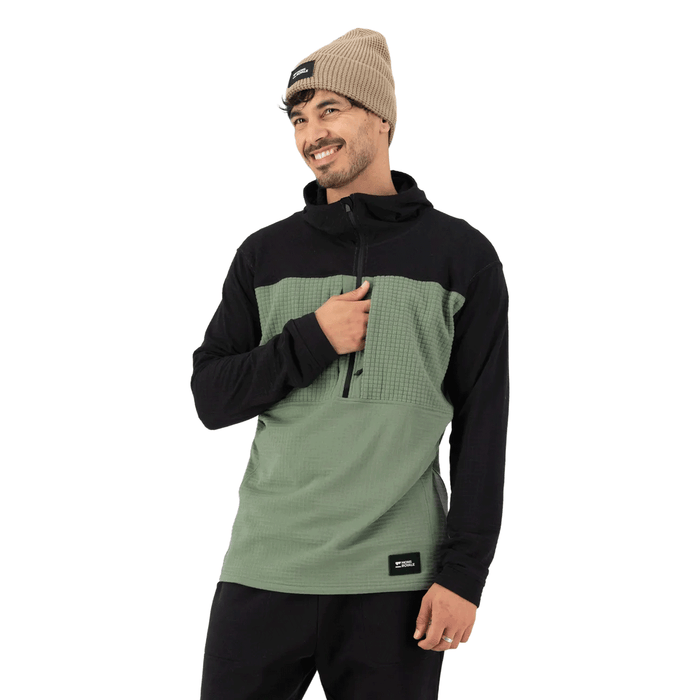 Mons Royale Men's Offgrid Merino Long Sleeve 1/2 Zip Fleece 2026 Willow/Black - Comor - Go Play Outside