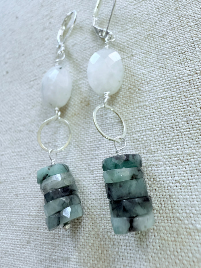 Moonstone & Jade Earrings