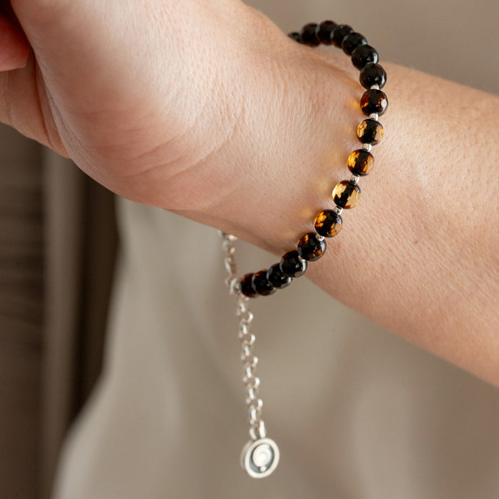 Natural Faceted Two-Tone Baltic Amber and Sterling Silver 925 Bracelet